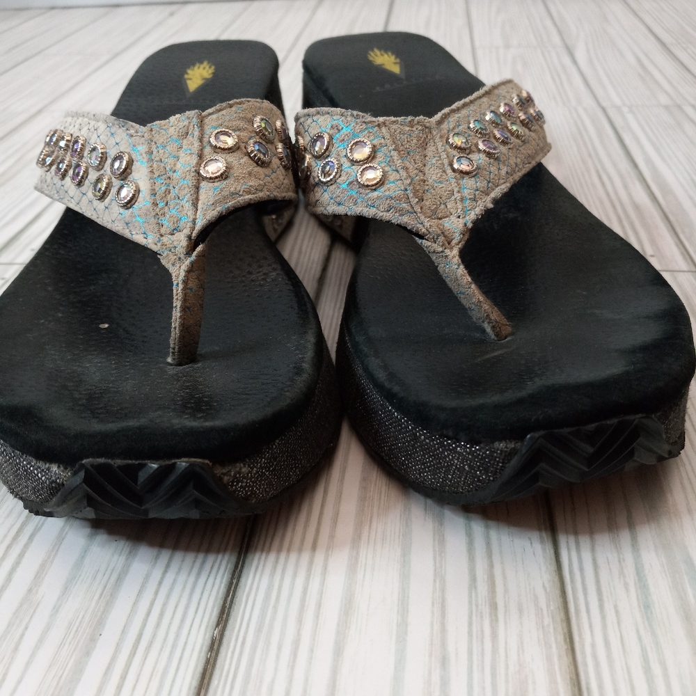 Volatile Y2K Studded Gemstone Platform Wedge Sandals - Picture 3 of 10
